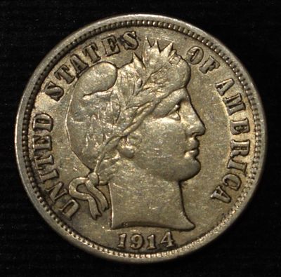 1914-D BARBER DIME CH AU. BID WITH SILVER CITY AUCTIONS ESTIMATE $120 - $170.