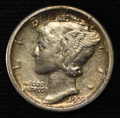1920-S MERCURY DIME AU. TOP RATED AUCTION HOUSE ESTIMATE $140 - $190.