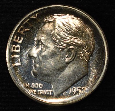 1952 ROOSEVELT DIME GEM CAMEO PROOF. WEEKLY COIN & CURRENCY AUCTIONS ESTIMATE $75 - $100.