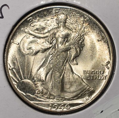 1946-S WALKING LIBERTY HALF DOLLAR. BID WITH SILVER CITY AUCTIONS ESTIMATE $75 - $100.
