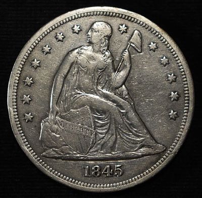 1845 LIBERTY SEATED DOLLAR AU. LEADERS IN ON-LINE AUCTIONS ESTIMATE $2800 - $3300.