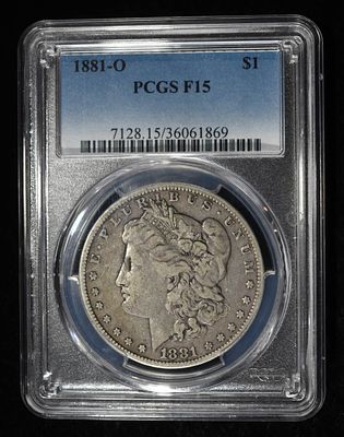 1881-O MORGAN DOLLAR PCGS F-15. TOP RATED AUCTION HOUSE ESTIMATE $80 - $100.