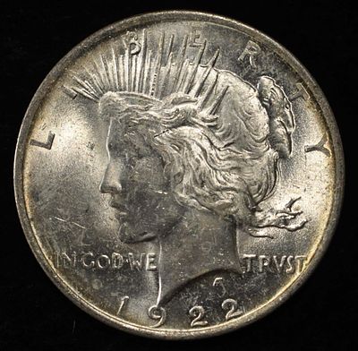 1922 PEACE DOLLAR BU. TOP RATED AUCTION HOUSE ESTIMATE $100 - $130.