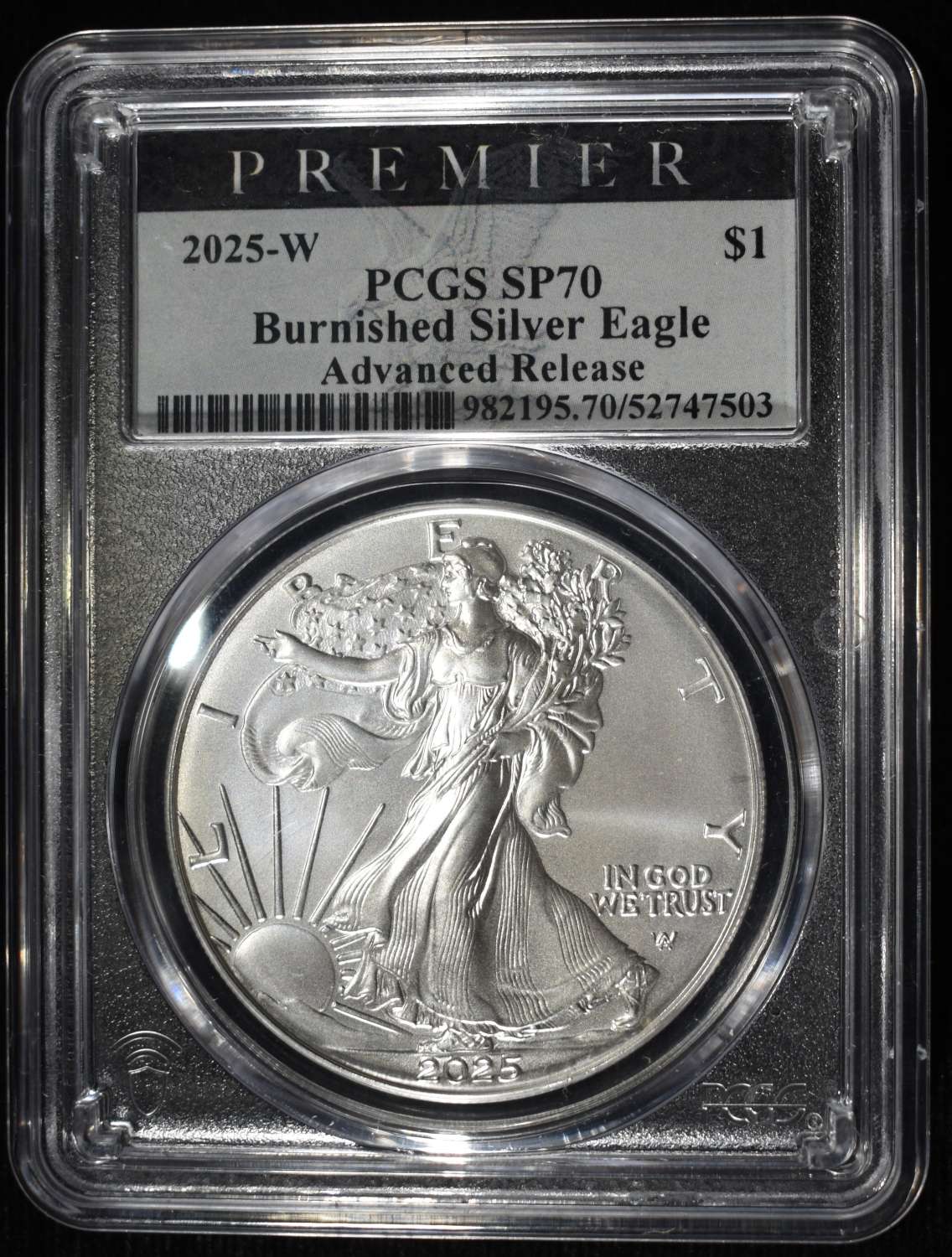 2025-W AMERICAN SILVER EAGLE PCGS SP70 BURN. AR