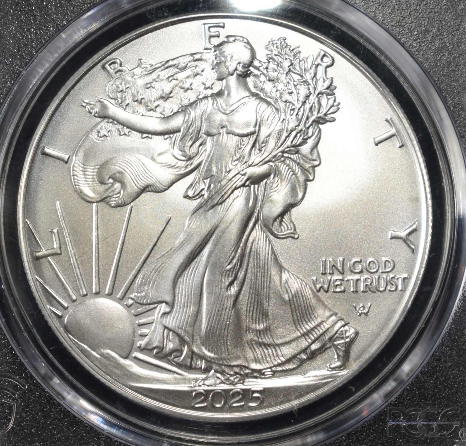 2025-W AMERICAN SILVER EAGLE PCGS SP70 BURN. AR