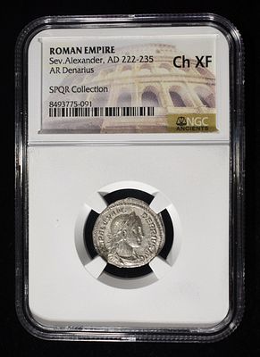 AD 222-235 SEV. ALEXANDER AR DENARIUS NGC CH XF. ROMAN EMPIRE LEADERS IN ON-LINE AUCTIONS 