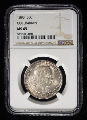 1893 COLUMBIAN COMMEM HALF NGC MS-65. CHECK OUT OUR UPCOMING AUCTIONS ESTIMATE $300 - $350.