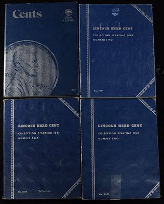 (4) LINCOLN CENT COLLECTIONS. INCLUDING (213) STEEL, WHEAT & MEMORIAL CENTS ESTIMATE $75 - $100.