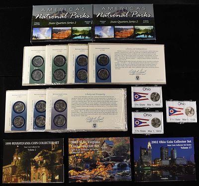 STATE QUARTERS COLLECTORS LOT. INCLUDING (20) QUARTERS, (10) QUARTERS WITH PLATINUM PLATING & 