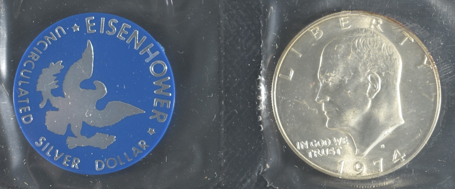 (3) 1974 EISENHOWER DOLLAR BLUE PACKAGING