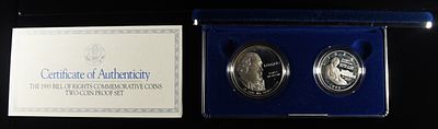 1993-S $1 & 50C COMMEMS BILL OF RIGHTS. WEEKLY COIN &amp; CURRENCY AUCTIONS ESTIMATE $270 - $320.