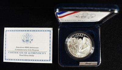 2007-P $1 COMMEM JAMESTOWN PROOF. BID WITH SILVER CITY AUCTIONS ESTIMATE $75 - $100.