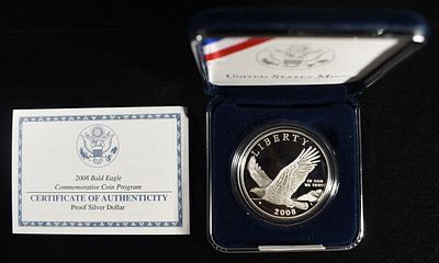 2008-P $1 COMMEM BALD EAGLE PROOF. WEEKLY COIN &amp; CURRENCY AUCTIONS ESTIMATE $75 - $100.