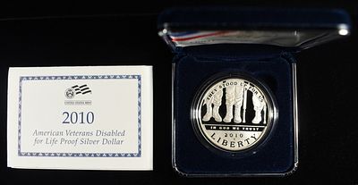 2010-W $1 COMMEM AMERICAN VETERANS .999 1 OZ. COMMEMORATIVE SILVER COINS ESTIMATE $120 - $190.