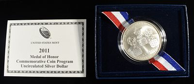 2011-S $1 COMMEM US MEDAL OF HONOR. COMMEMORATIVE SILVER COINS ESTIMATE $120 - $190.