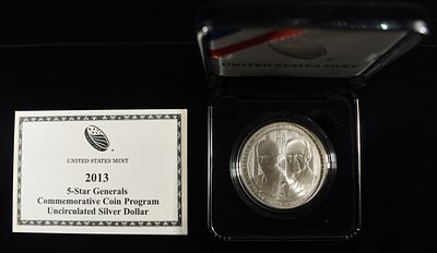 2013-W $1 COMMEM 5-STAR GENERALS. COMMEMORATIVE SILVER COINS ESTIMATE $120 - $190.