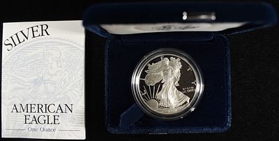 1996-P AMERICAN SILVER EAGLE PROOF. WEEKLY COIN &amp; CURRENCY AUCTIONS ESTIMATE $100 - $150.