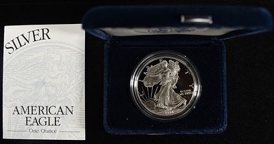 1998-P AMERICAN SILVER EAGLE PROOF. BID WITH SILVER CITY AUCTIONS ESTIMATE $100 - $150.