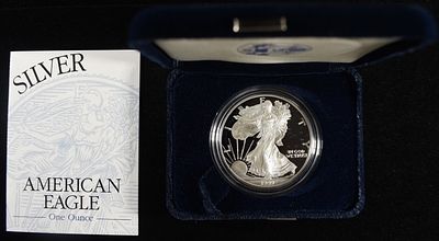 1999-P AMERICAN SILVER EAGLE PROOF. LEADERS IN ON-LINE AUCTIONS ESTIMATE $100 - $150.