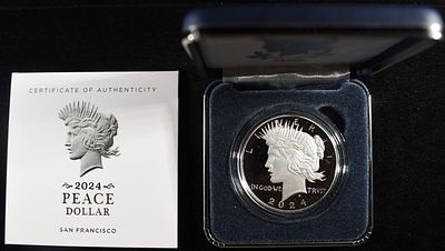 2024-S PEACE DOLLAR PROOF. BID WITH SILVER CITY AUCTIONS ESTIMATE $90 - $130.