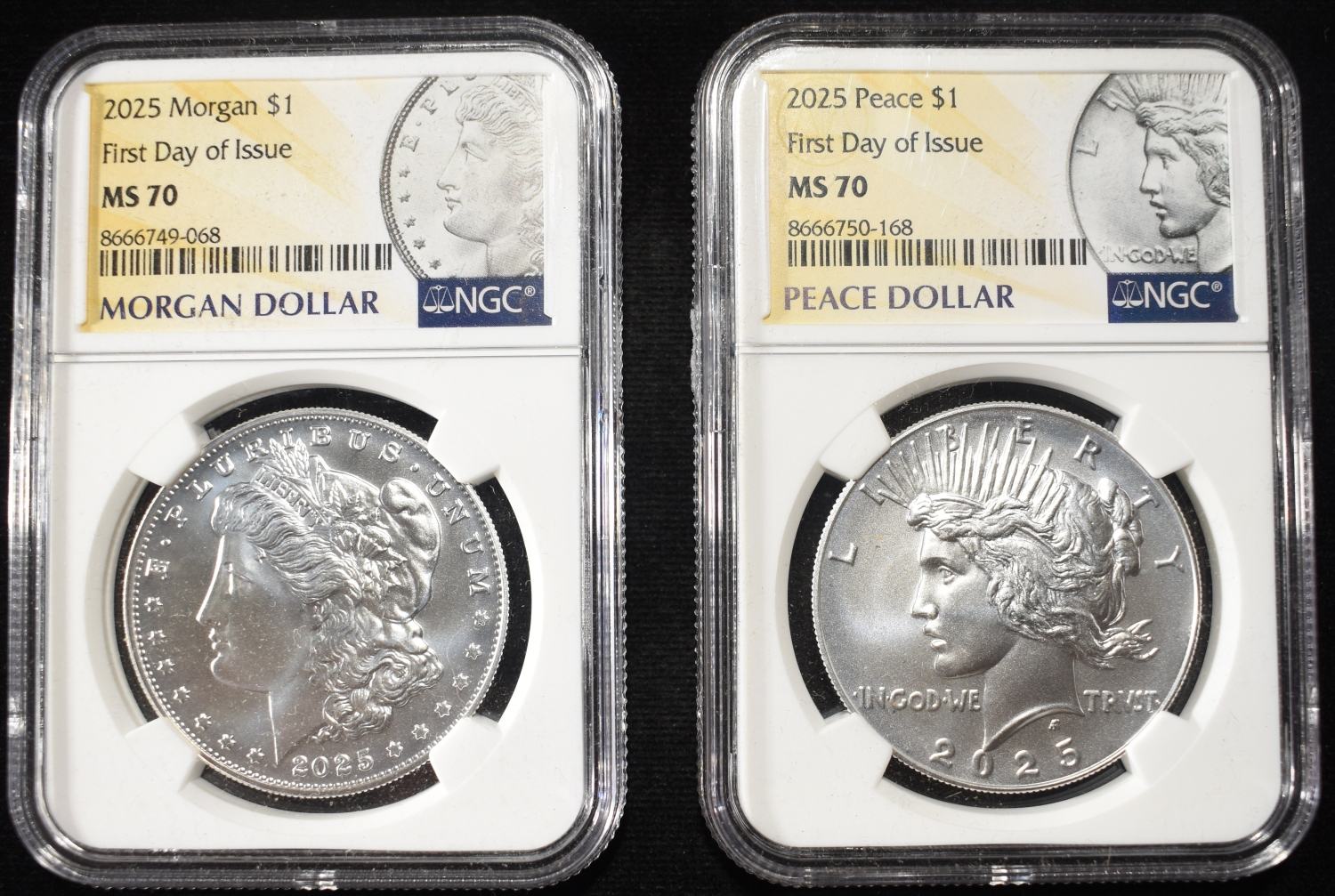 2025 MORGAN AND PEACE DOLLARS NGC MS70 FDI
