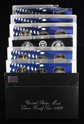 PROOF SET COLLECTORS LOT. 1997 SILVER PROOF SET & (3) 2006 - ONE WITH BROKEN CASE, (1) 2013 & 