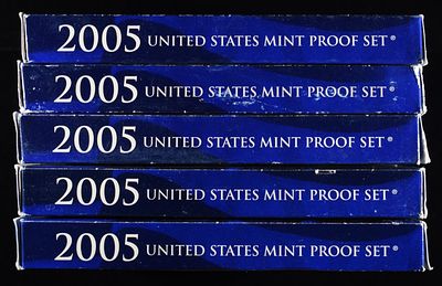 (5) 2005 MINT PROOF SETS. BID WITH SILVER CITY AUCTIONS ESTIMATE $60 - $80.