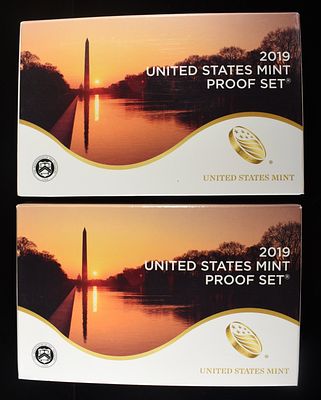 (2) 2019 MINT PROOF SETS. LEADERS IN ON-LINE AUCTIONS ESTIMATE $120 - $170.