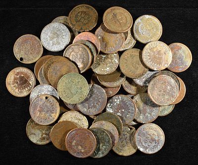 (50) INDIAN HEAD CENTS. TOP RATED AUCTION HOUSE ESTIMATE $80 - $120.