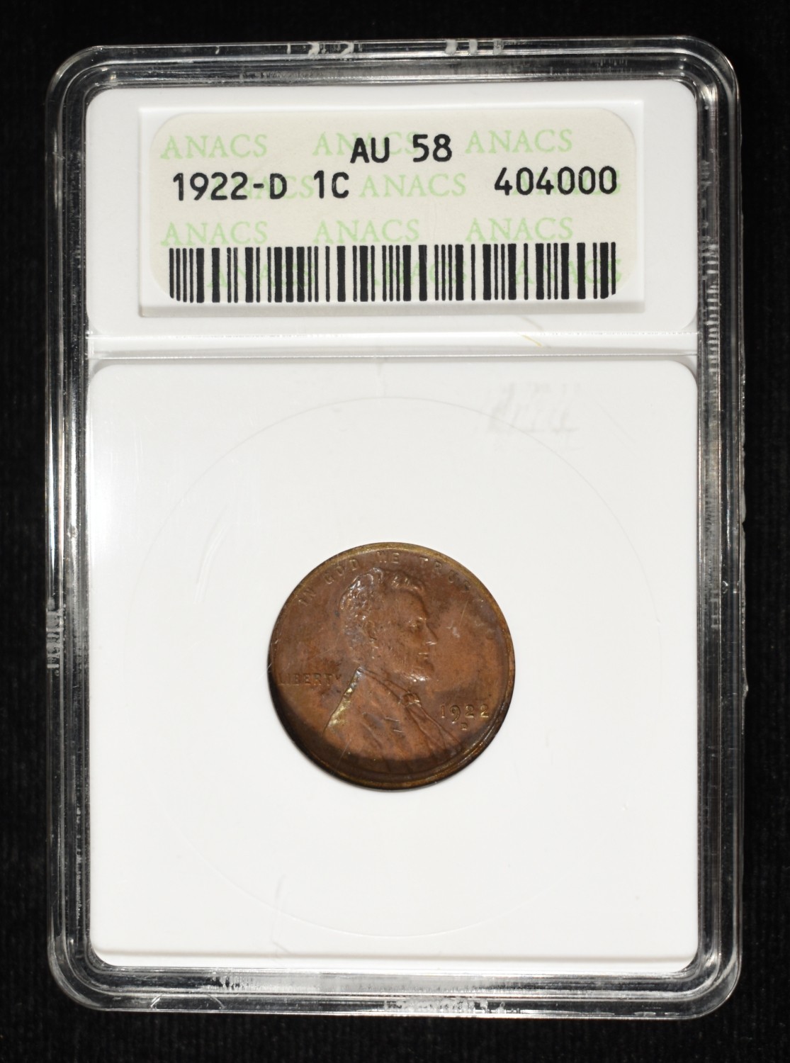 1922-D LINCOLN CENT ANACS AU-58