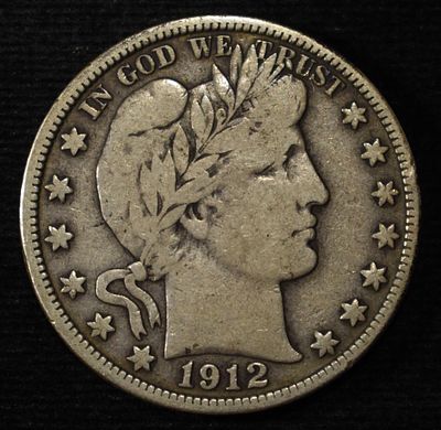 1912-S BARBER HALF DOLLAR FINE. TOP RATED AUCTION HOUSE ESTIMATE $60 - $80.