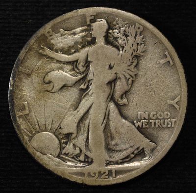 1921-S WALKING LIBERTY HALF VG. LEADERS IN ON-LINE AUCTIONS ESTIMATE $130 - $150.
