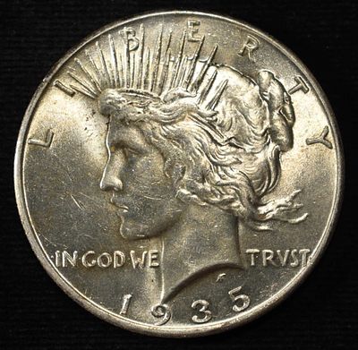 1935 PEACE DOLLAR CH BU. BID WITH SILVER CITY AUCTIONS ESTIMATE $200 - $250.