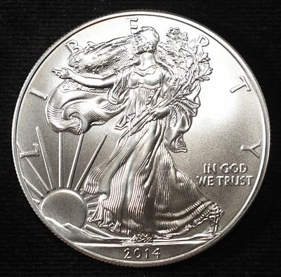 2014 AMERICAN SILVER EAGLE. BID WITH SILVER CITY AUCTIONS ESTIMATE $90 - $130.