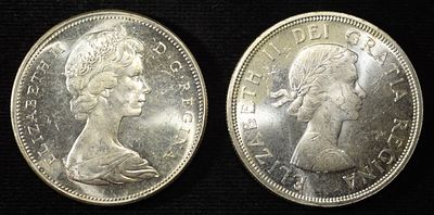 (2) 80% SILVER CANADIAN DOLLARS. LEADERS IN ON-LINE AUCTIONS ESTIMATE $130 - $180.