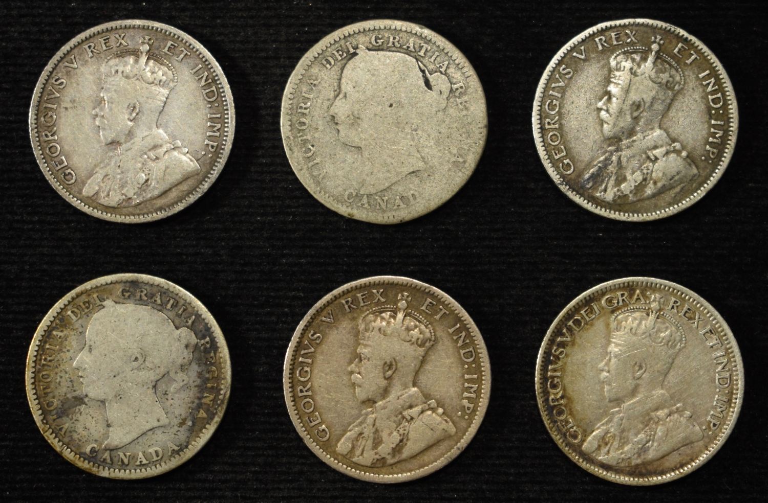(6) 92.5% SILVER CANADIAN 10 CENTS