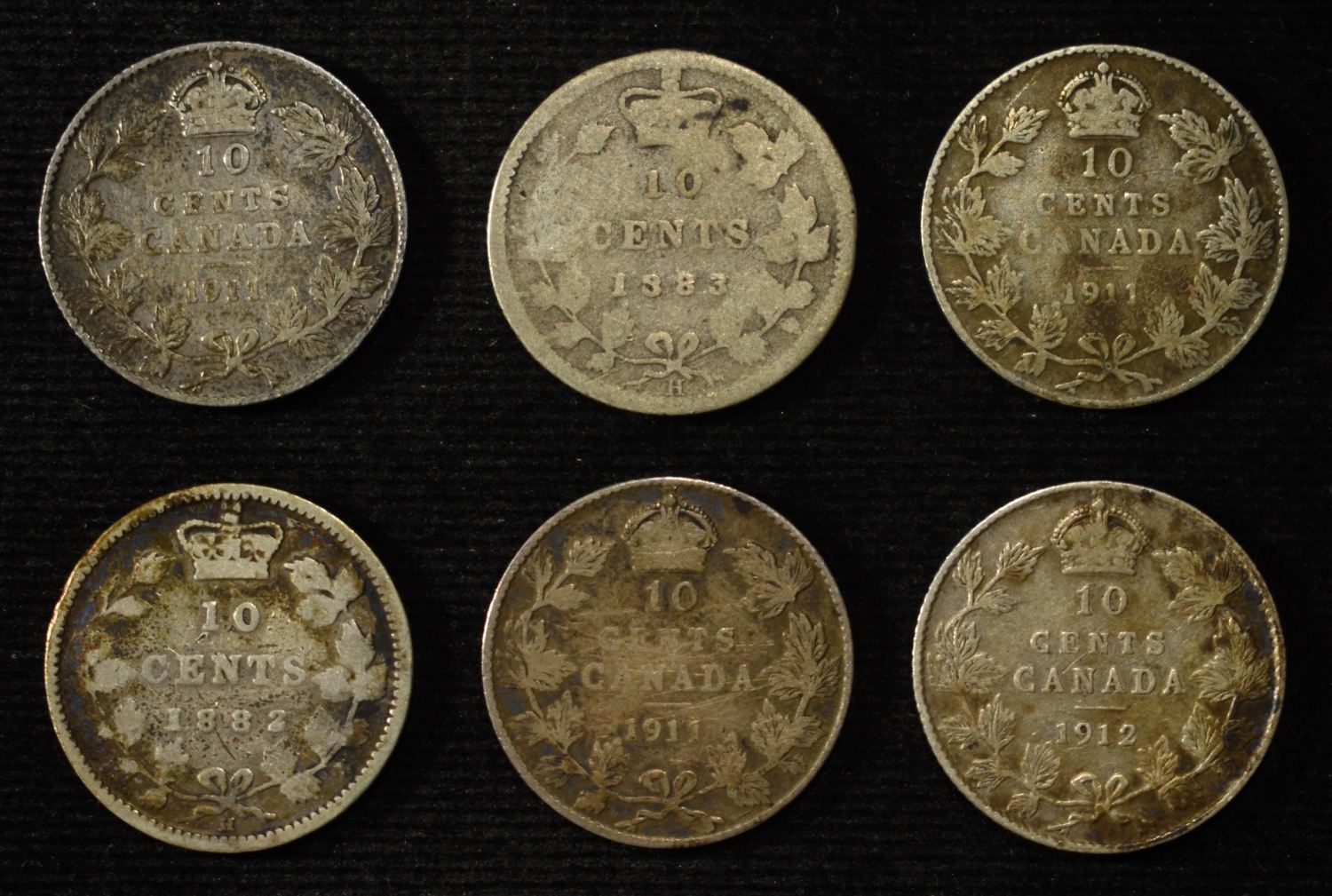 (6) 92.5% SILVER CANADIAN 10 CENTS
