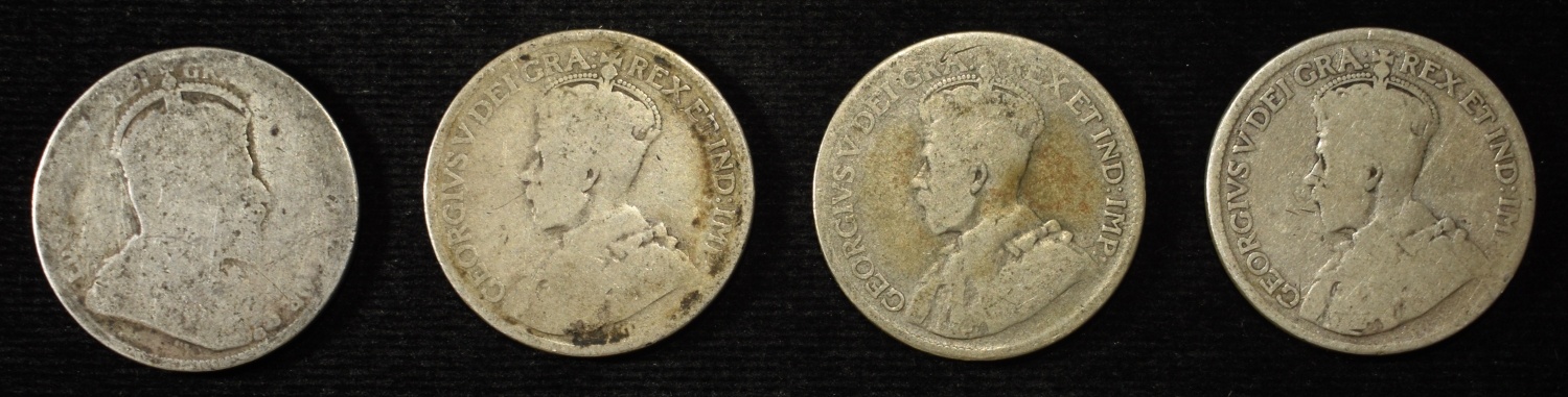 (4) 92.5% SILVER CANADIAN 25 CENTS
