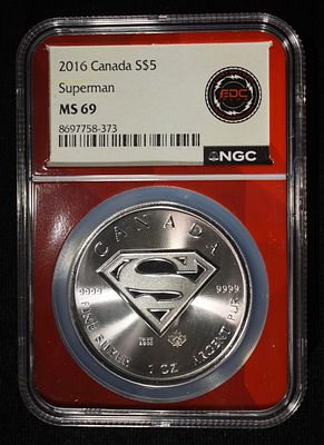 2016 1 OZ SILVER CANADA SUPERMAN NGC MS-69. TOP RATED AUCTION HOUSE ESTIMATE $150 - $200.