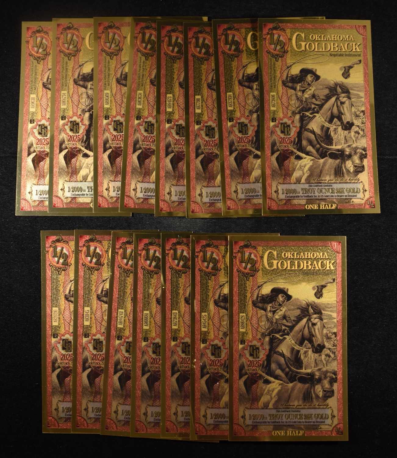 (15) $1/2 GOLDBACKS 1/2000TH TROY OZ 24K GOLD