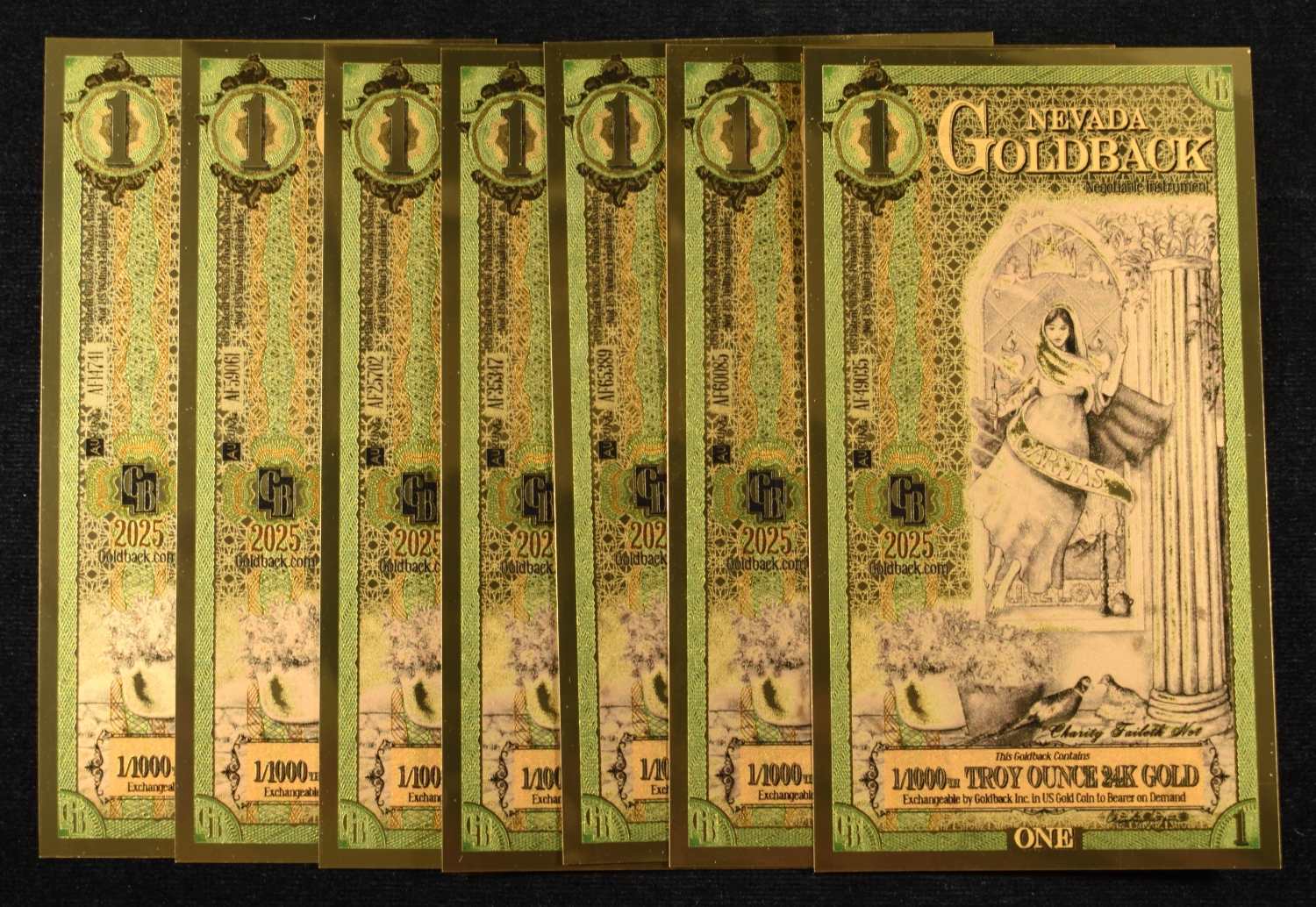 (7) $1 GOLDBACKS 1/1000TH TROY OZ 24K GOLD