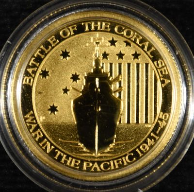 2014 AUSTRALIA $15 1/10TH OZ .9999 GOLD ROUND. BATTLE OF THE CORAL SEA, WAR IN THE PACIFIC 
