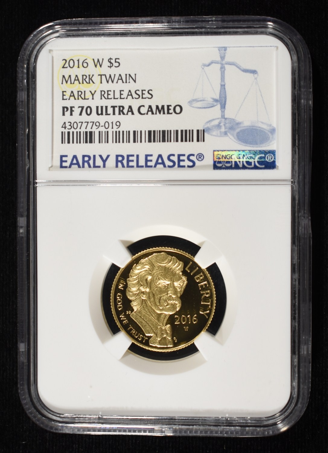 2016-W $5 GOLD MARK TWAIN NGC PF70 ULTRA CAMEO