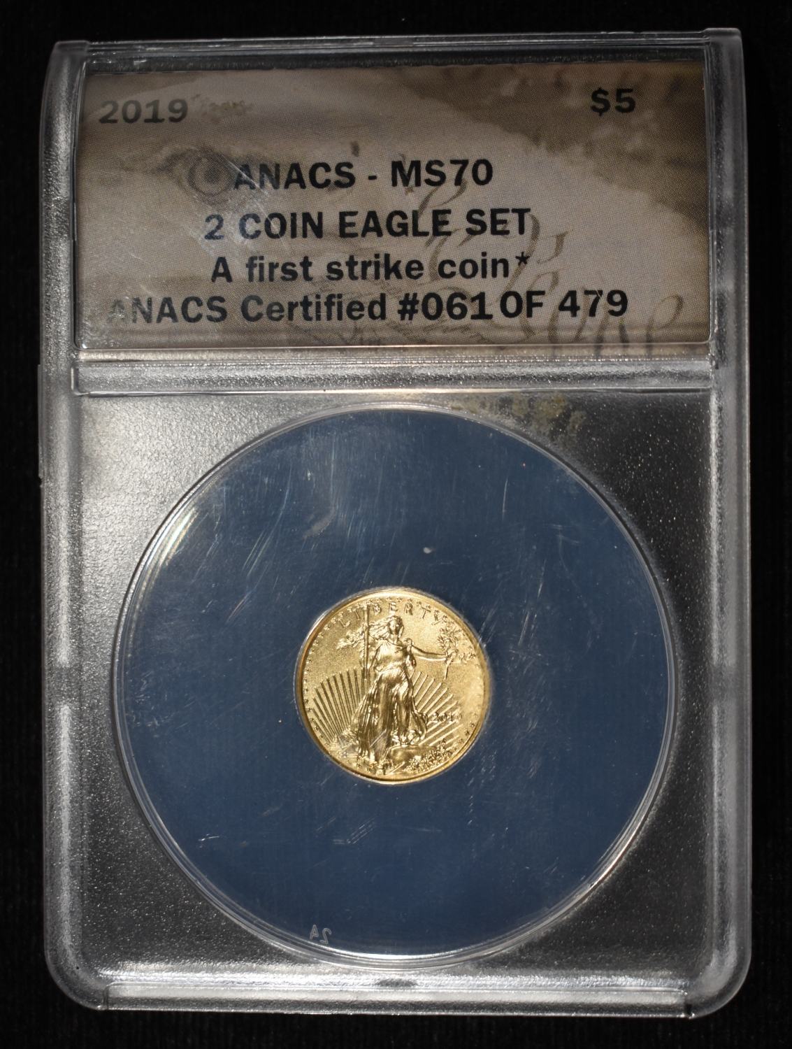 2019 $5 AMERICAN GOLD EAGLE ANACS MS70