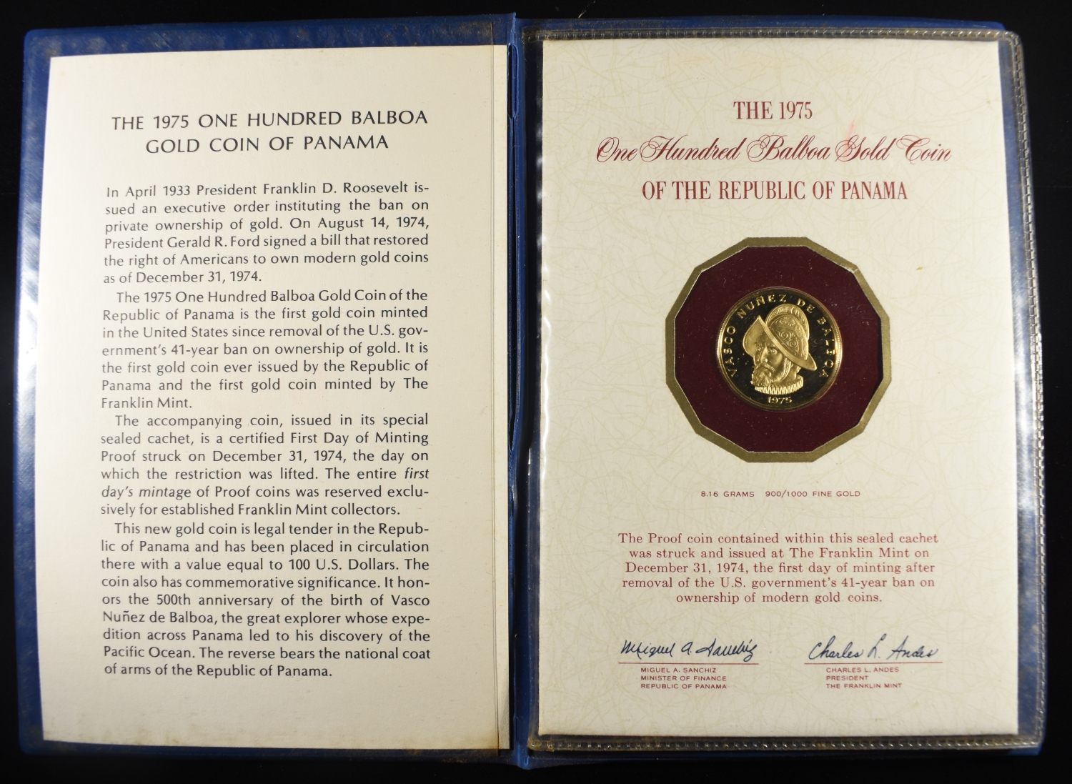 1975 PANAMA 100 BALBOA GOLD WITH CERT