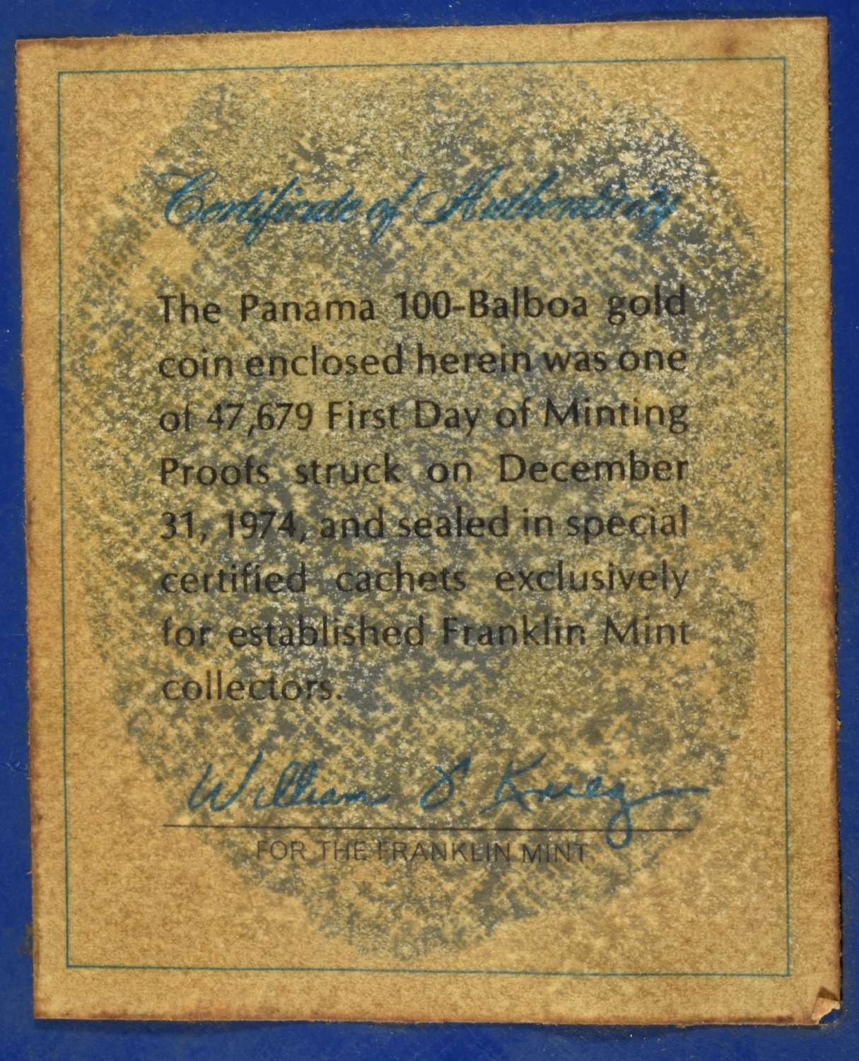 1975 PANAMA 100 BALBOA GOLD WITH CERT