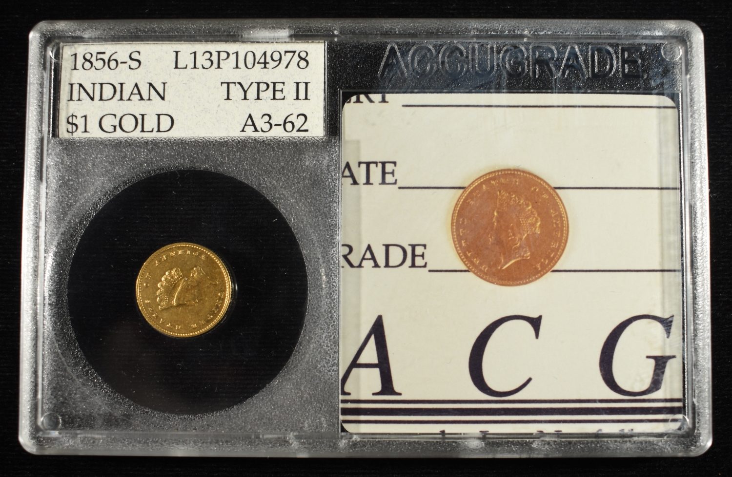 1856-S $1 TYPE-2 GOLD ACCUGRADE BU