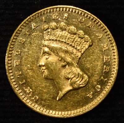 1862 $1 GOLD TYPE-3 CH BU PL. TOP RATED AUCTION HOUSE ESTIMATE $5500 - $6000.