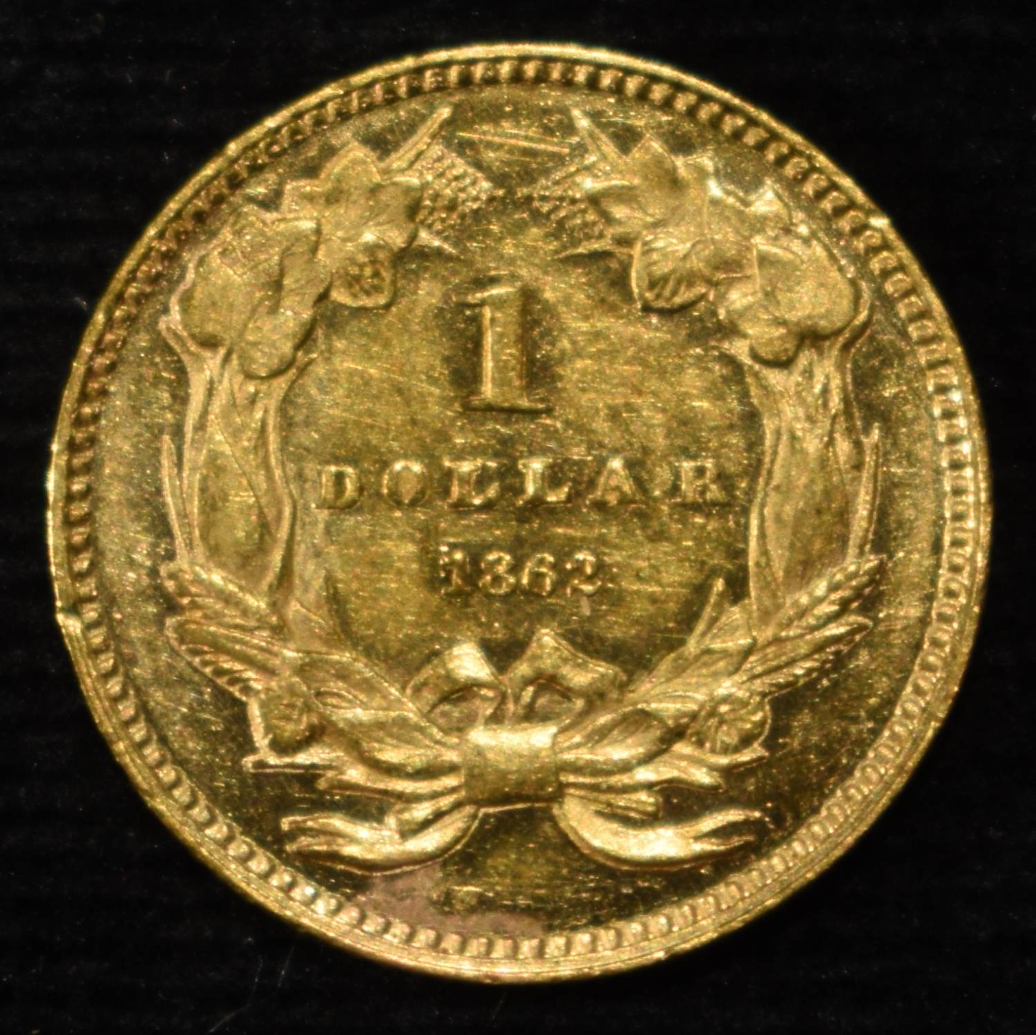 1862 $1 GOLD TYPE-3 CH BU PL