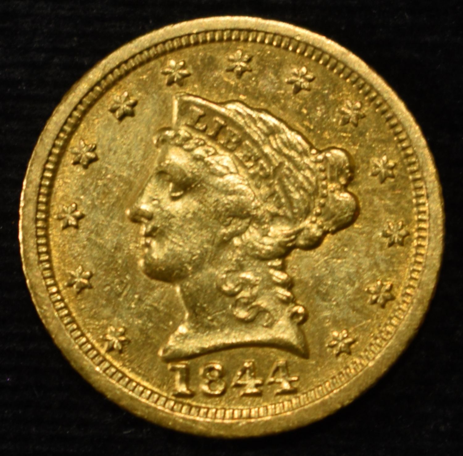 1844-D $2.50 LIBERTY GOLD BU OLD CLEANING